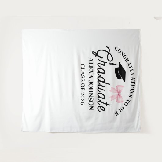 Pink Bow Class Of 2026 Graduation Backdrop タペストリー (正面(横))