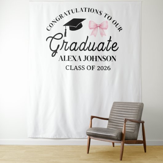 Pink Bow Class Of 2026 Graduation Backdrop タペストリー (インサイチュ)