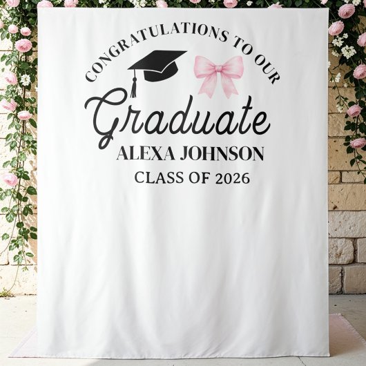 Pink Bow Class Of 2026 Graduation Backdrop タペストリー