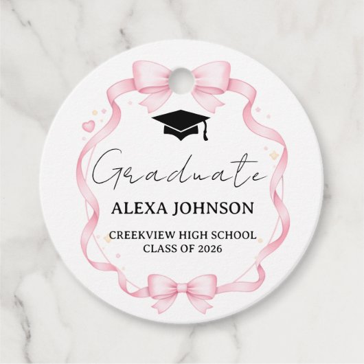 Pink Bow Class Of 2026 Graduation Cap Graduate フェイバータグ (正面)