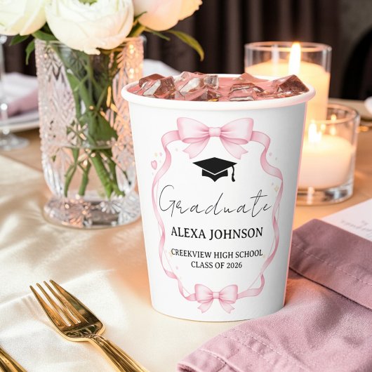 Pink Bow Class Of 2026 Graduation Cap Graduate 紙コップ