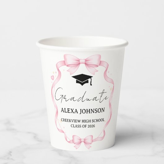 Pink Bow Class Of 2026 Graduation Cap Graduate 紙コップ (裏面)