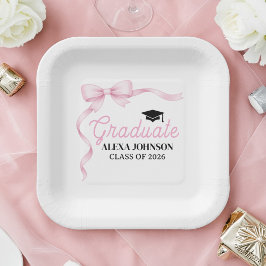 Pink Bow Class Of 2026 Graduation Party ペーパープレート