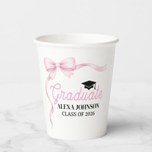Pink Bow Class Of 2026 Graduation Party 紙コップ (裏面)