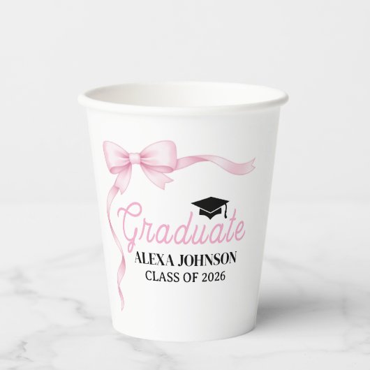 Pink Bow Class Of 2026 Graduation Party 紙コップ (正面)