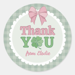 Pink Bow Clover Lucky One Thank You ラウンドシール