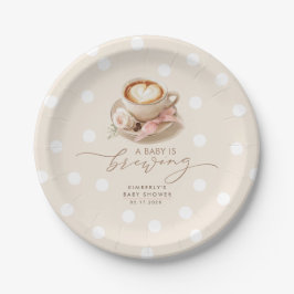 Pink Bow Coffee Baby Is Brewing Girl Baby Shower ペーパープレート