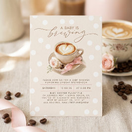 Pink Bow Coffee Baby Is Brewing Girl Baby Shower 招待状