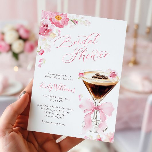 Pink Bow Coffee Bridal Shower Invitation 招待状