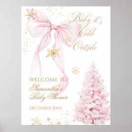 Pink Bow Cold Outside Baby Girl Shower ポスター
