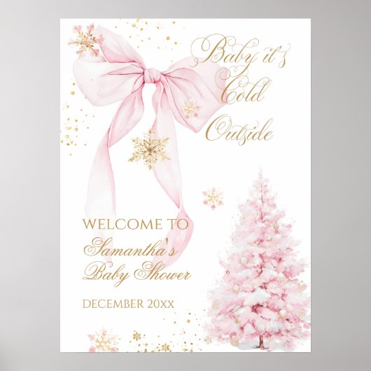 Pink Bow Cold Outside Baby Girl Shower ポスター (正面)
