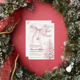 Pink Bow Cold Outside Baby Girl Shower 箔招待状
