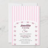 Pink Bow Coquette Aesthetic Girl 6th Birthday 招待状 (正面)