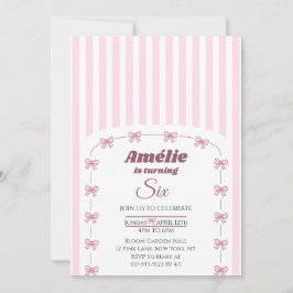 Pink Bow Coquette Aesthetic Girl 6th Birthday 招待状