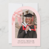 Pink Bow Coquette Arched Photo Graduation Party 招待状 (正面)