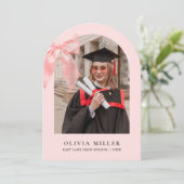 Pink Bow Coquette Arched Photo Graduation Party 招待状 (スタンド正面)