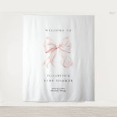 Pink Bow Coquette Baby Shower Backdrop タペストリー (正面)