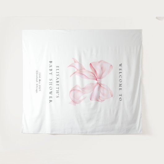 Pink Bow Coquette Baby Shower Backdrop タペストリー (正面(横))