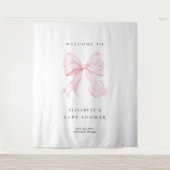 Pink Bow Coquette Baby Shower Backdrop タペストリー (正面)