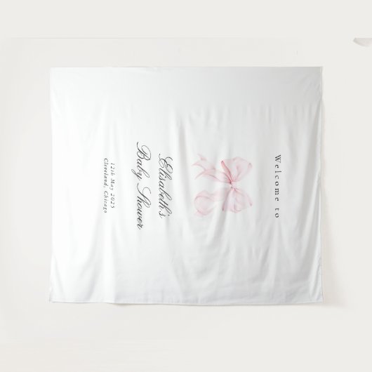Pink Bow Coquette Baby Shower Backdrop タペストリー (正面(横))