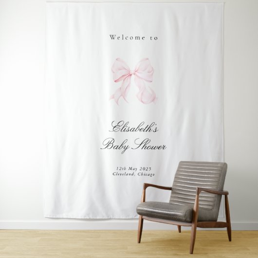 Pink Bow Coquette Baby Shower Backdrop タペストリー (インサイチュ)