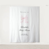Pink Bow Coquette Baby Shower Backdrop タペストリー (正面)