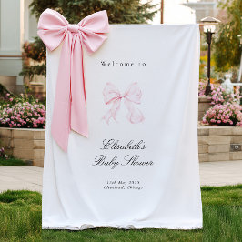 Pink Bow Coquette Baby Shower Backdrop タペストリー