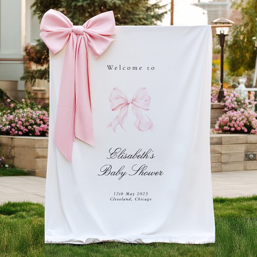 Pink Bow Coquette Baby Shower Backdrop タペストリー