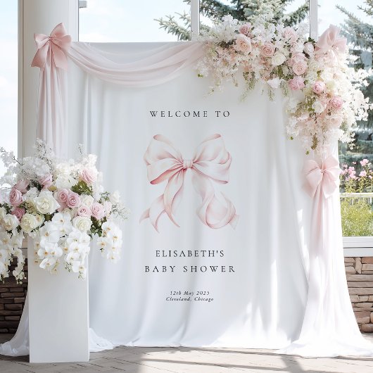 Pink Bow Coquette Baby Shower Backdrop タペストリー