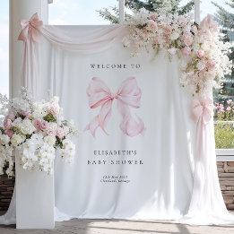 Pink Bow Coquette Baby Shower Backdrop タペストリー
