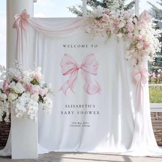 Pink Bow Coquette Baby Shower Backdrop タペストリー