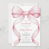 Pink Bow Coquette Baby Shower Invitation 招待状 (正面)