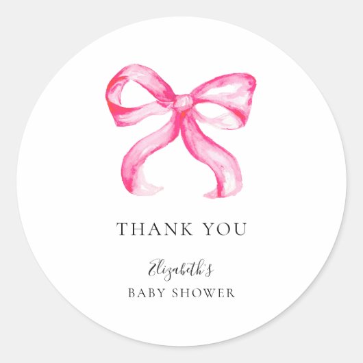 Pink Bow Coquette Baby Shower Minimal Elegant ラウンドシール (正面)