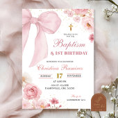 Pink Bow coquette Baptism & First Birthday  招待状