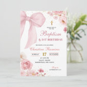 Pink Bow coquette Baptism & First Birthday  招待状 (スタンド正面)