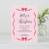 Pink Bow Coquette Bow Birthday Invitation, 13th 招待状 (スタンド正面)