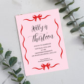 Pink Bow Coquette Bow Birthday Invitation, 13th 招待状