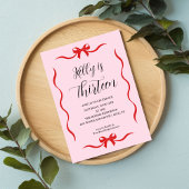 Pink Bow Coquette Bow Birthday Invitation, 13th 招待状