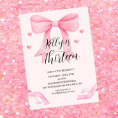 Pink Bow Coquette Bow Birthday Thirteen Invitation 招待状