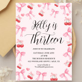 Pink Bow Coquette Bow Cherry Birthday, 13th 招待状