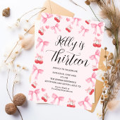 Pink Bow Coquette Bow Cherry Birthday, 13th 招待状