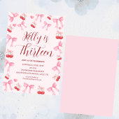 Pink Bow Coquette Bow Cherry Birthday, 13th 招待状