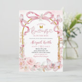 Pink Bow Coquette Butterfly Baby Shower Invitation 招待状 (スタンド正面)