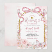 Pink Bow Coquette Butterfly Baby Shower Invitation 招待状 (正面/裏面)