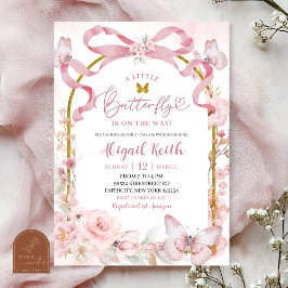 Pink Bow Coquette Butterfly Baby Shower Invitation 招待状