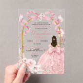 Pink Bow Coquette Butterfly Quinceañera アクリル招待状 (インサイチュ (ポータブル))