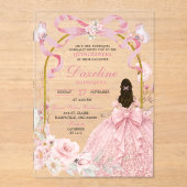 Pink Bow Coquette Butterfly Quinceañera アクリル招待状 (正面)