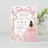 Pink Bow Coquette Butterfly Quinceanera Invita 招待状 (スタンド正面)