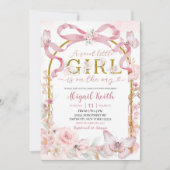 Pink Bow Coquette Butterfly Sweet Little Girl Baby 招待状 (正面)
