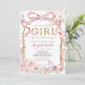 Pink Bow Coquette Butterfly Sweet Little Girl Baby 招待状 (スタンド正面)